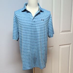 Under Armour The Playoff Polo HeatGear Light Blue/Black Striped Polo Size L